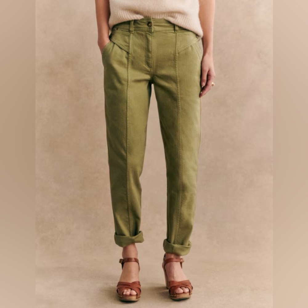 SEZANE herve trousers olive green 4 small high waist cuffed ankles